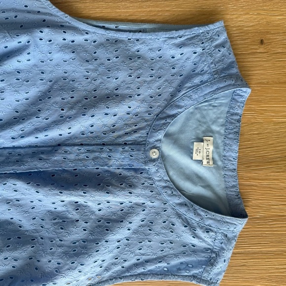 J. Crew Eyelet Dress Blue Size 10 Sleeveless Button Down Lined Mini Shirtdress - Picture 6 of 13